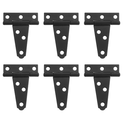 Harfington Uxcell 6Pcs T-Strap Door Hinges, 2" Wrought Tee Shed Gate Hinges Iron Hardware for Wooden Barn, Fence, Yard Door Hinges (Black)