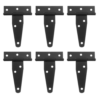 Harfington Uxcell 6Pcs T-Strap Door Hinges, 3" Wrought Tee Shed Gate Hinges Iron Hardware for Wooden Barn, Fence, Yard Door Hinges (Black)