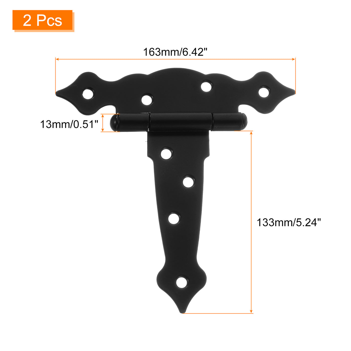 uxcell Uxcell 2Pcs T-Strap Door Hinges, 5" Wrought Tee Shed Gate Hinges Iron Hardware for Wooden Barn, Fence, Yard Door Hinges (Black)