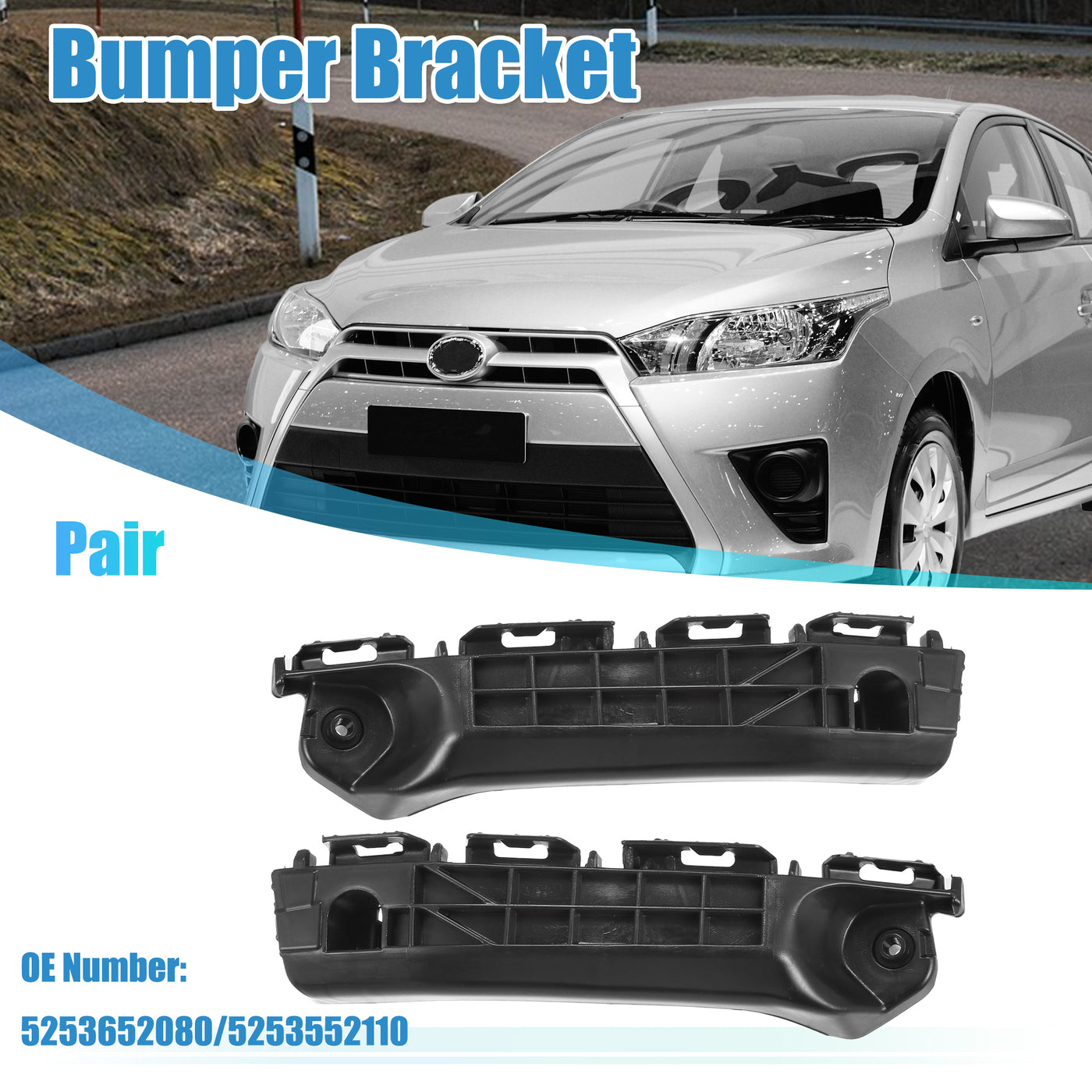 uxcell Uxcell 1 Pair Left and Right Side Front Bumper Bracket No.5253652080/5253552110 for Toyota Yaris 2012 2013 2014