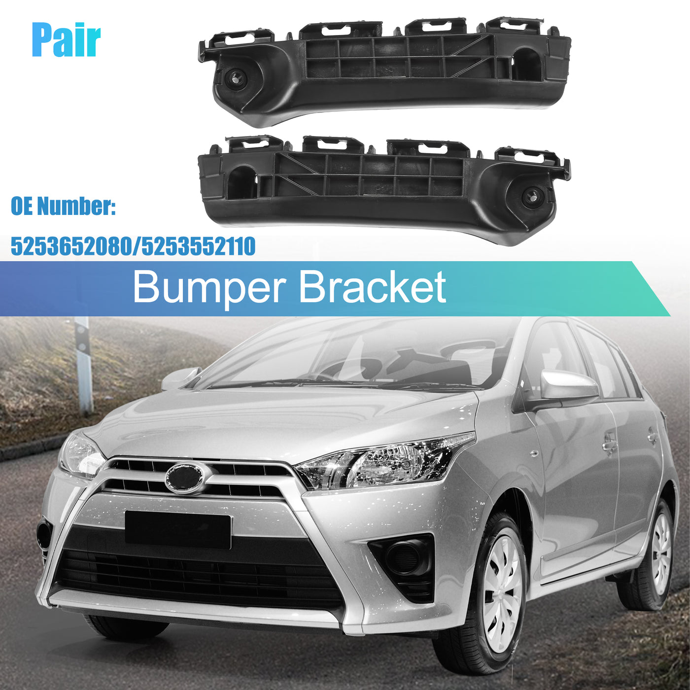 uxcell Uxcell 1 Pair Left and Right Side Front Bumper Bracket No.5253652080/5253552110 for Toyota Yaris 2012 2013 2014