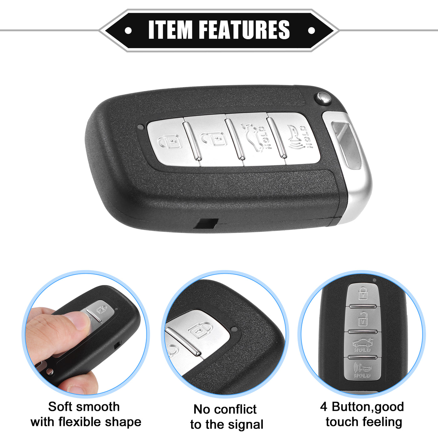 VekAuto 4 Button Keyless Entry Remote Key Shell Cover Compatible for Hyundai Equus 2011-2013, Durable Black Key Shell with Blade No Chip