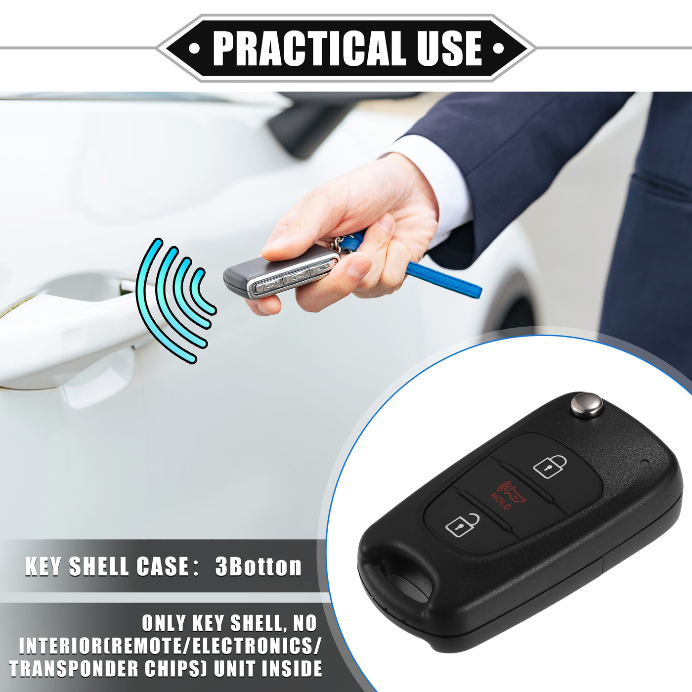 VekAuto 3 Button Keyless Entry Remote Key Shell Cover Compatible for Hyundai Sonata Elantra Sedan Veloster, Durable Black Key Shell with Blade No Chip