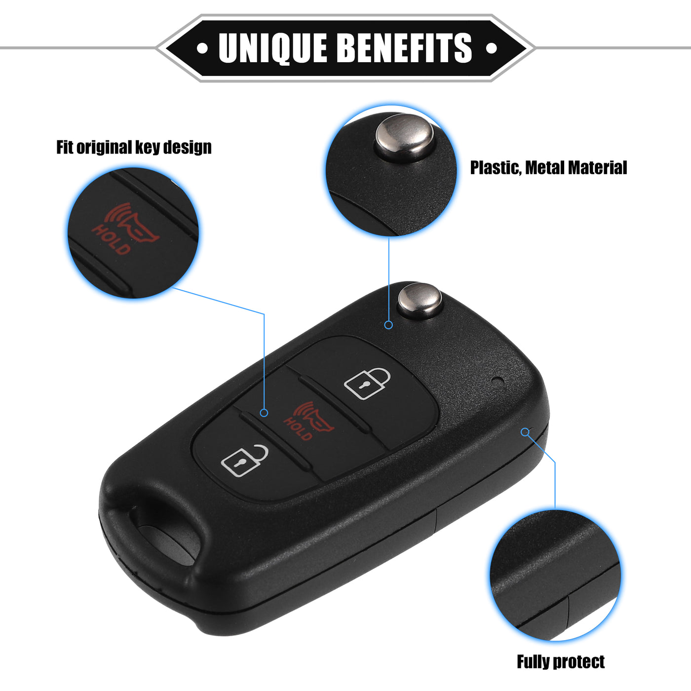 VekAuto 3 Button Keyless Entry Remote Key Shell Cover Compatible for Hyundai Sonata Elantra Sedan Veloster, Durable Black Key Shell with Blade No Chip