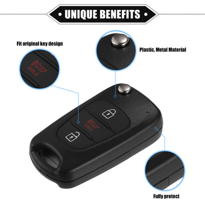 Harfington 3 Button Keyless Entry Remote Key Shell Cover Compatible for Hyundai Sonata Elantra Sedan Veloster, Durable Black Key Shell with Blade No Chip