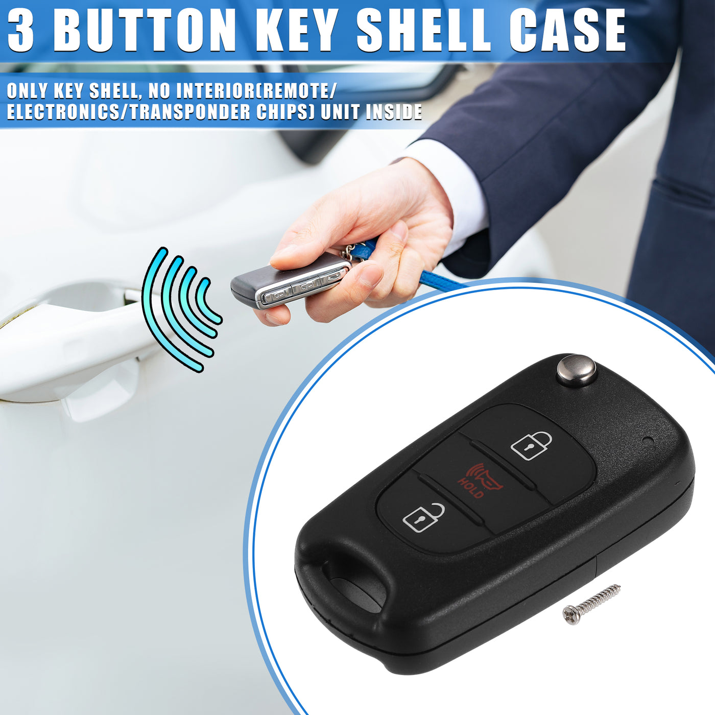 VekAuto 3 Button Keyless Entry Remote Key Shell Cover Compatible for Hyundai Sonata Elantra Sedan Veloster, Durable Black Key Shell with Blade No Chip