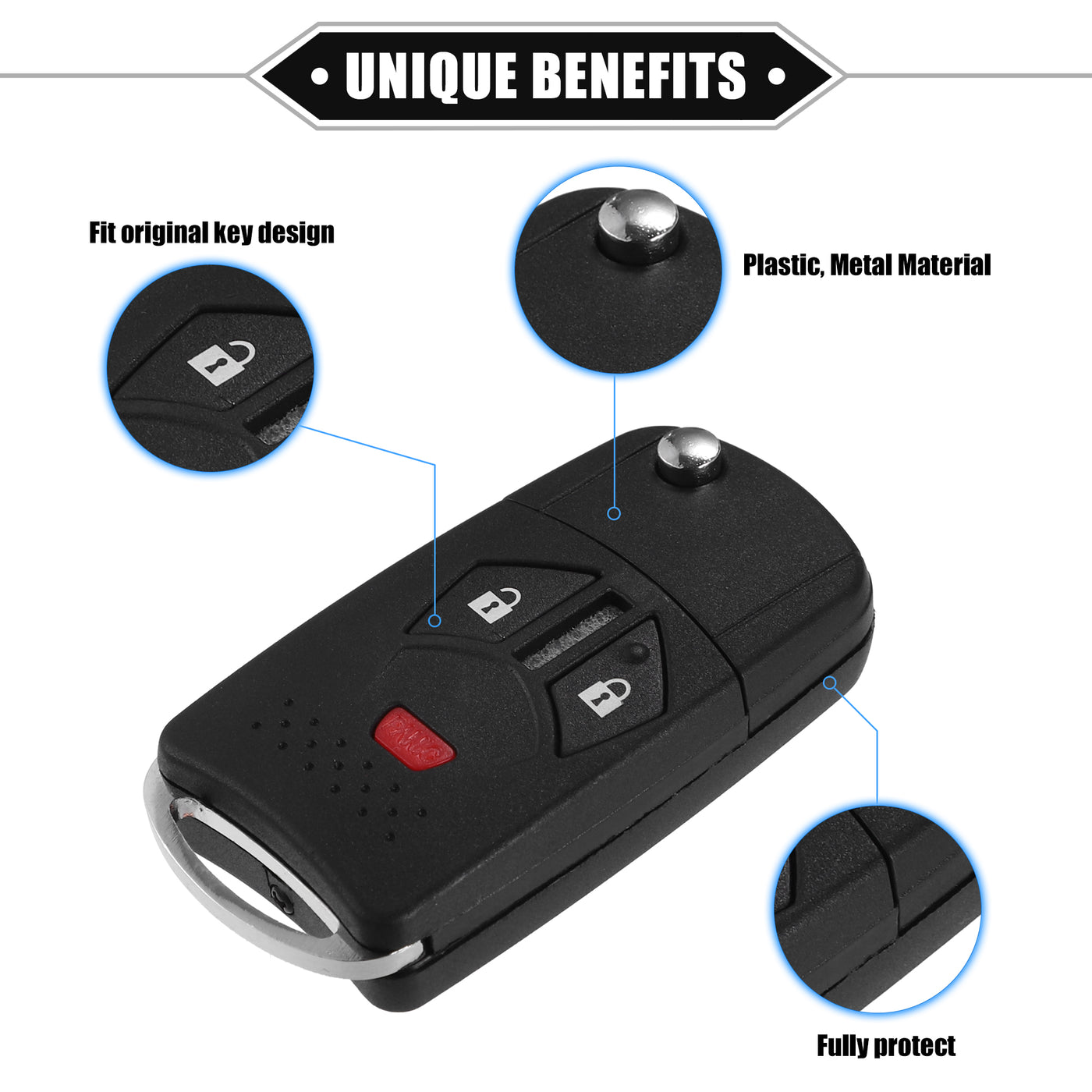 VekAuto 3 Button Keyless Entry Remote Key Shell Cover Compatible for Mitsubishi Eclipse 2007-2010, Durable Black Key Shell with Blade No Chip