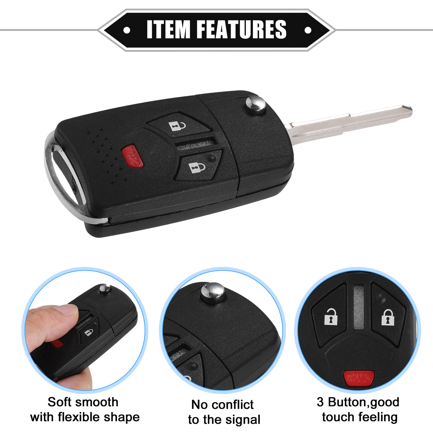 VekAuto 3 Button Keyless Entry Remote Key Shell Cover Compatible for Mitsubishi Eclipse 2007-2010, Durable Black Key Shell with Blade No Chip