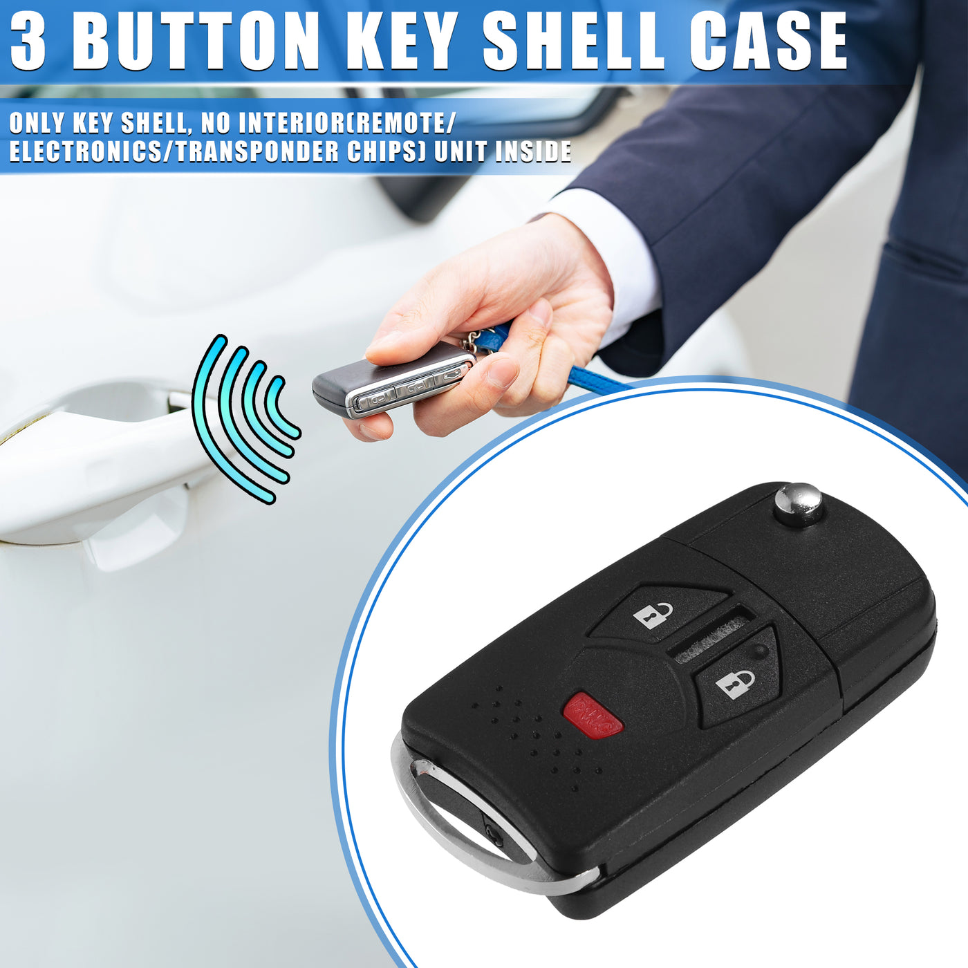 VekAuto 3 Button Keyless Entry Remote Key Shell Cover Compatible for Mitsubishi Eclipse 2007-2010, Durable Black Key Shell with Blade No Chip