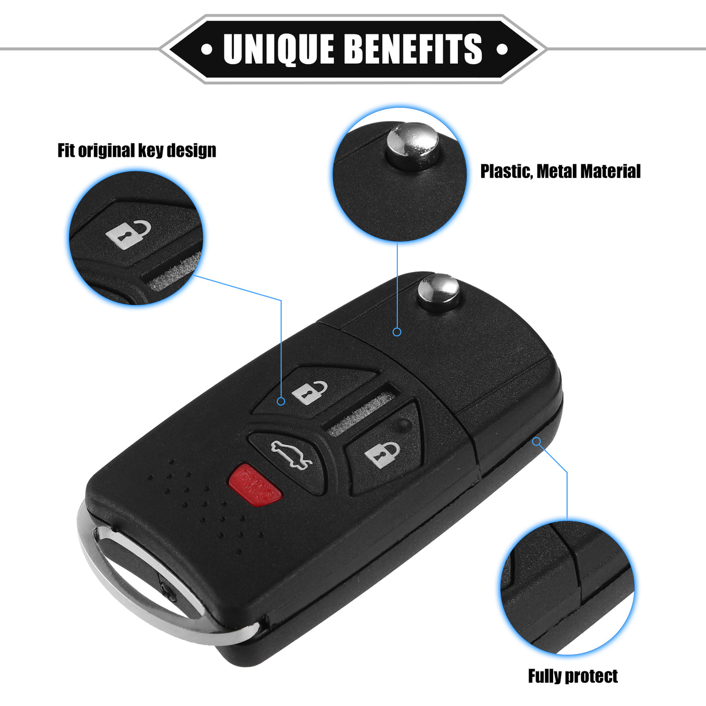 VekAuto 4 Button Keyless Entry Remote Key Shell Cover Compatible for Mitsubishi Eclipse 2007-2010, Durable Black Key Shell with Blade No Chip