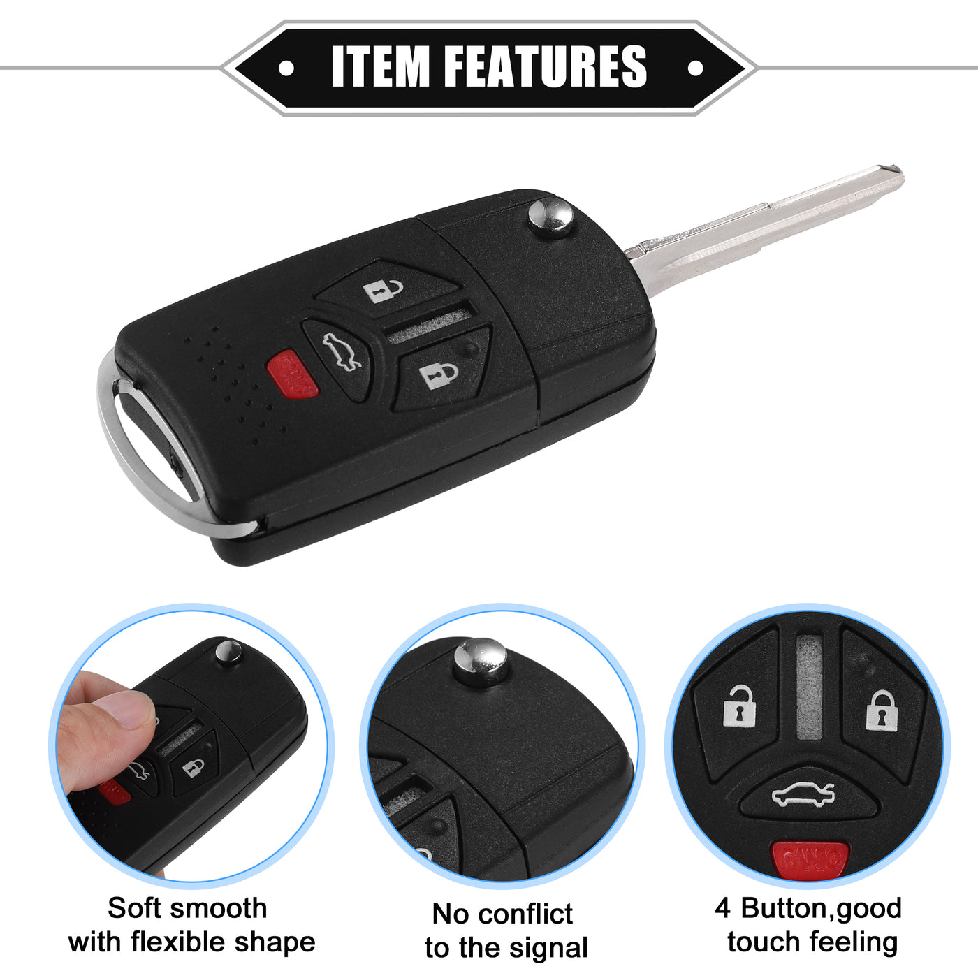 VekAuto 4 Button Keyless Entry Remote Key Shell Cover Compatible for Mitsubishi Eclipse 2007-2010, Durable Black Key Shell with Blade No Chip