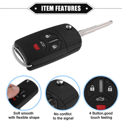 Harfington 4 Button Keyless Entry Remote Key Shell Cover Compatible for Mitsubishi Eclipse 2007-2010, Durable Black Key Shell with Blade No Chip