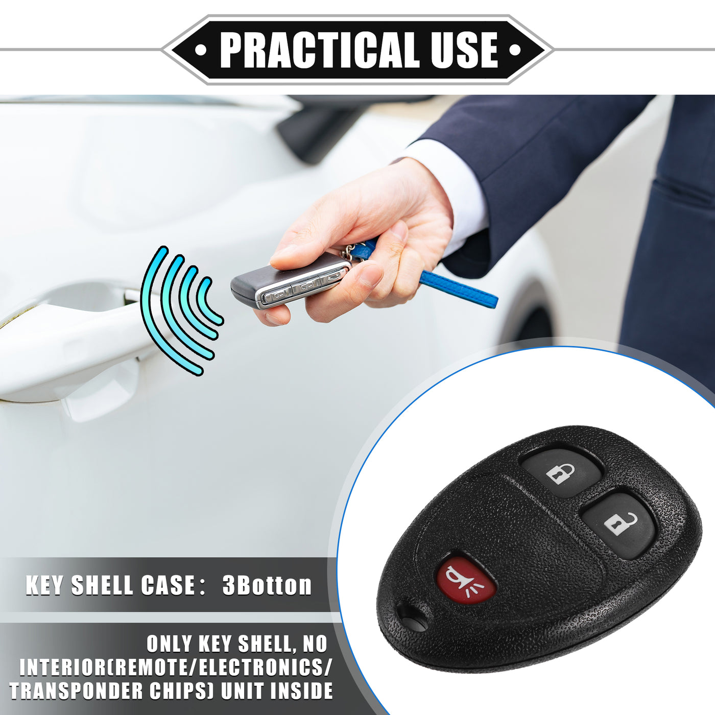 VekAuto 3 Button Keyless Entry Remote Key Shell Cover Compatible for Buick Enclave 2008-2016, Durable Black Key Shell with Blade No Chip