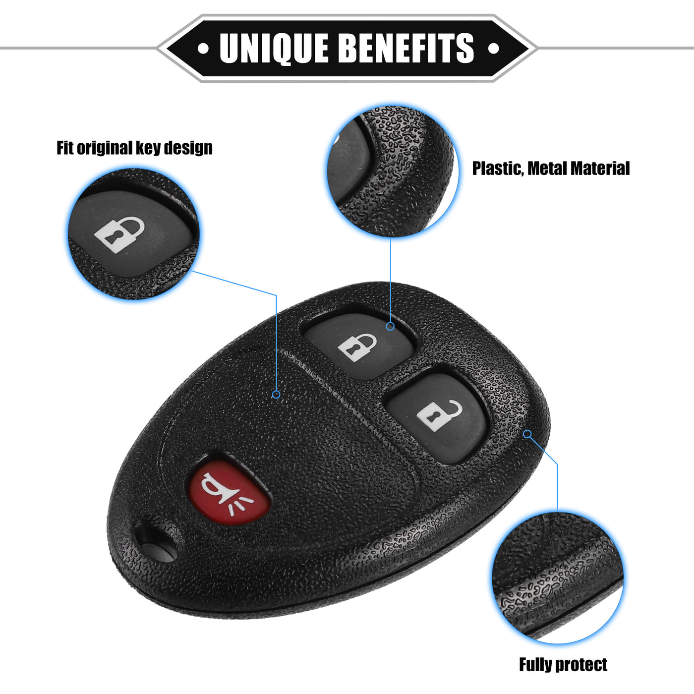 VekAuto 3 Button Keyless Entry Remote Key Shell Cover Compatible for Buick Enclave 2008-2016, Durable Black Key Shell with Blade No Chip