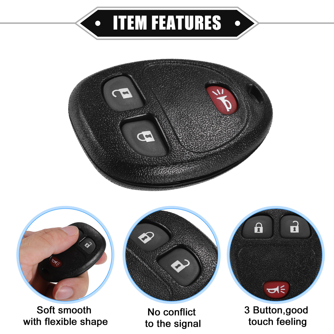 VekAuto 3 Button Keyless Entry Remote Key Shell Cover Compatible for Buick Enclave 2008-2016, Durable Black Key Shell with Blade No Chip