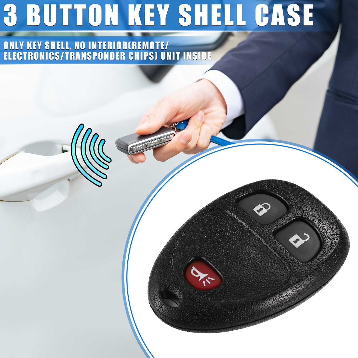 VekAuto 3 Button Keyless Entry Remote Key Shell Cover Compatible for Buick Enclave 2008-2016, Durable Black Key Shell with Blade No Chip