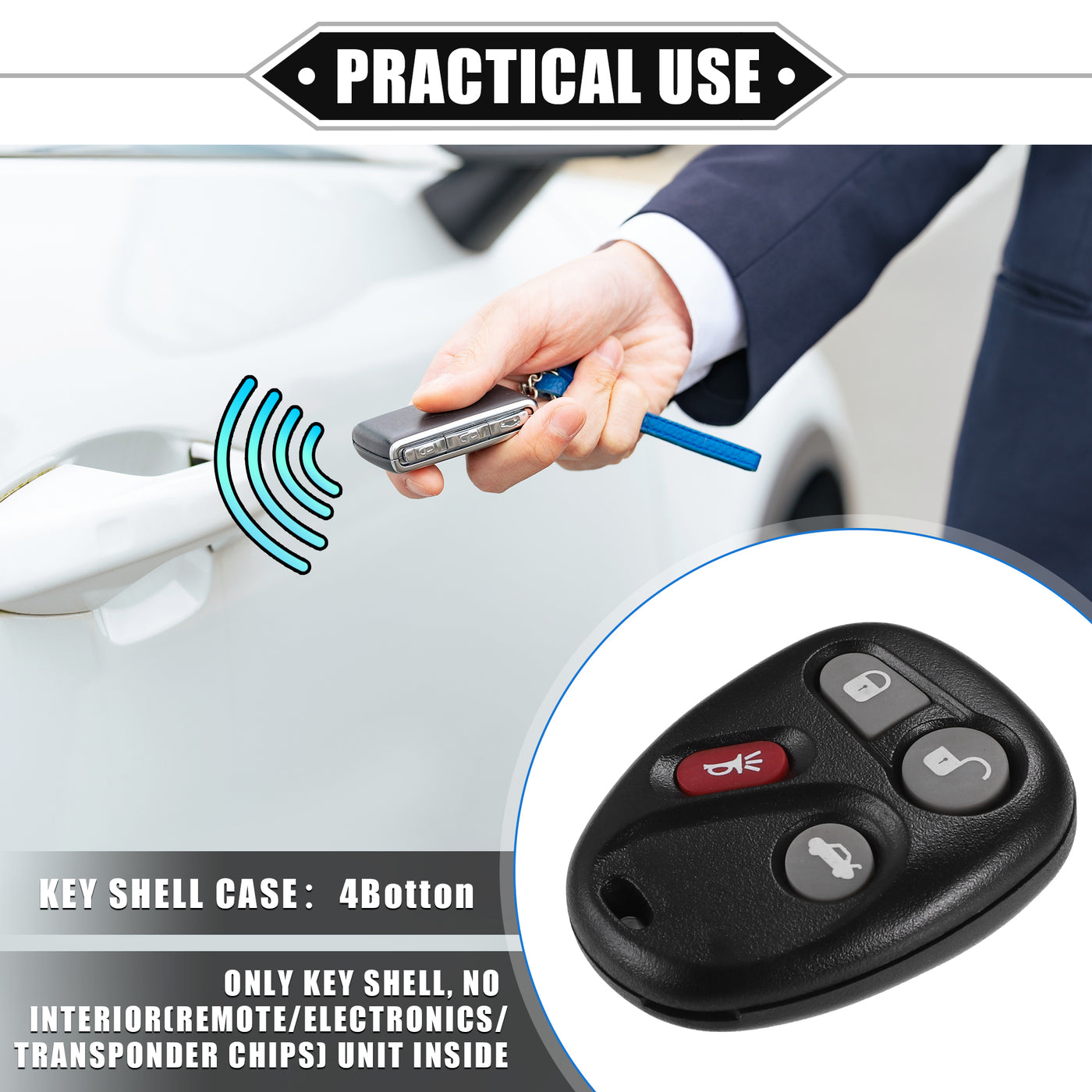 VekAuto 4 Button Keyless Entry Remote Key Shell Cover Compatible for Buick Enclave 2008-2016, Durable Black Key Shell with Blade No Chip