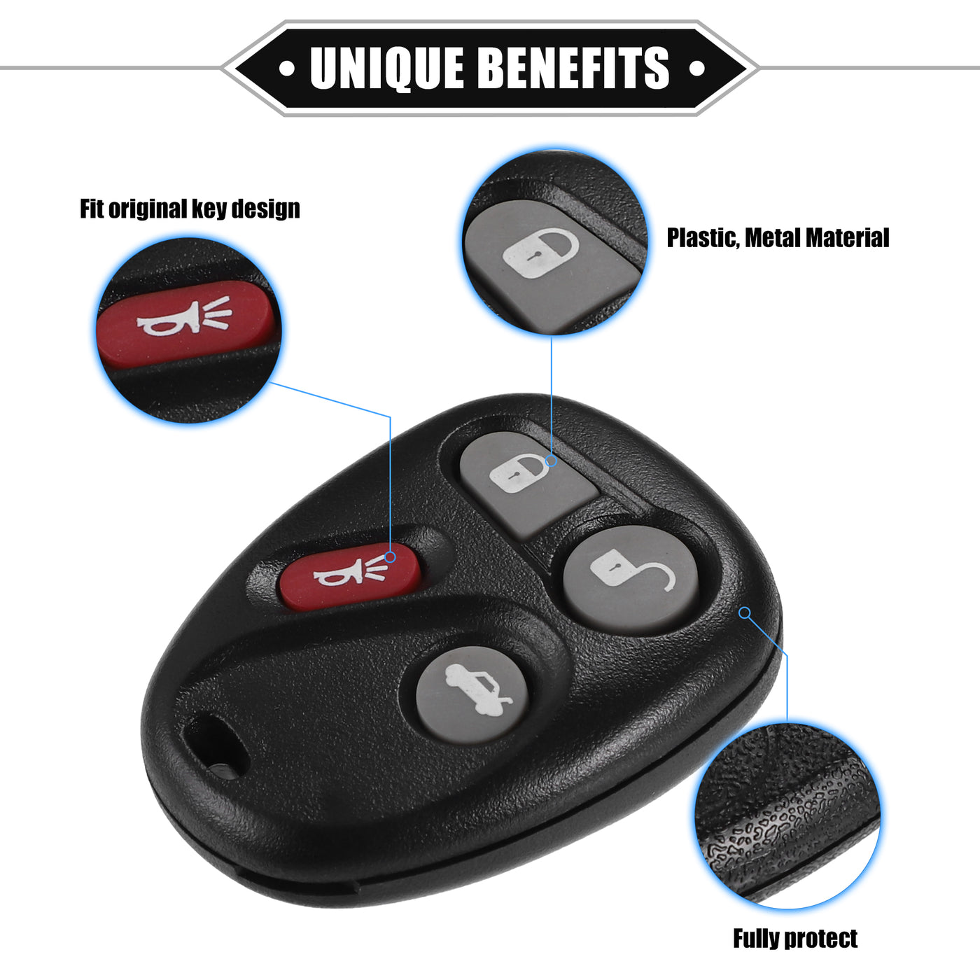 VekAuto 4 Button Keyless Entry Remote Key Shell Cover Compatible for Buick Enclave 2008-2016, Durable Black Key Shell with Blade No Chip