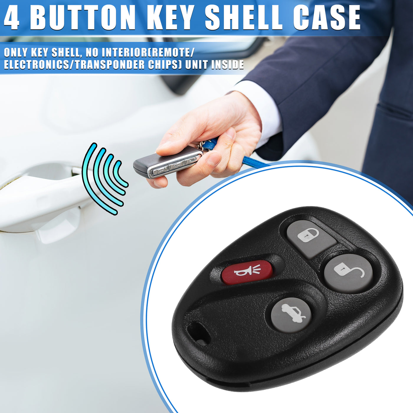 VekAuto 4 Button Keyless Entry Remote Key Shell Cover Compatible for Buick Enclave 2008-2016, Durable Black Key Shell with Blade No Chip