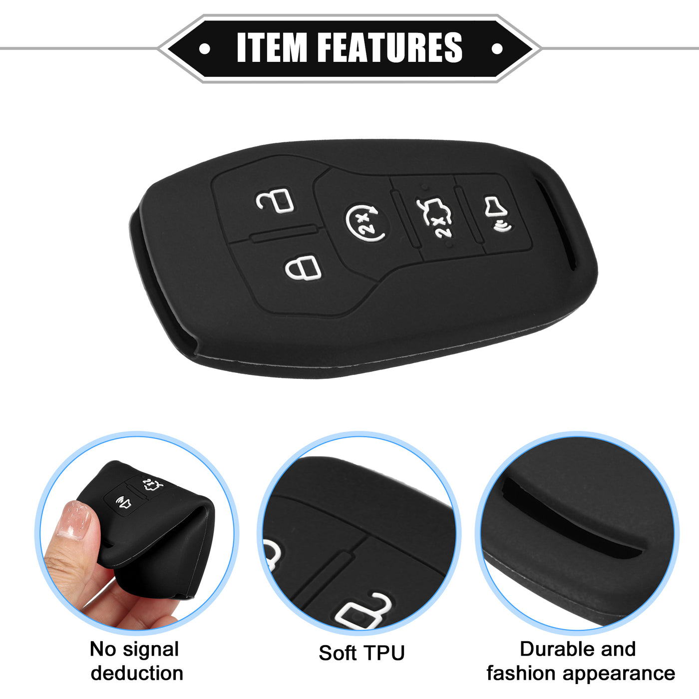 VekAuto 2 Pcs Key Fob Cover Compatible for Ford Fusion 2013-2016, 5 Button Fashion Soft TPU Black Blue Remote Keyless Smart Key Fob Case Protection Shell