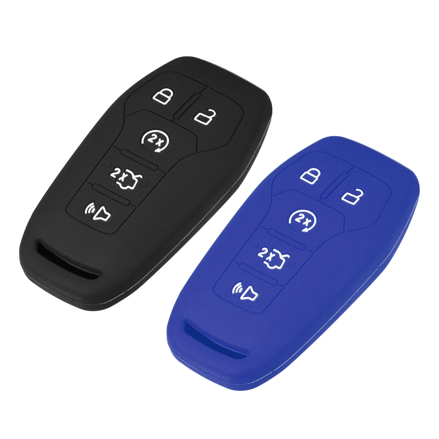 VekAuto 2 Pcs Key Fob Cover Compatible for Ford Fusion 2013-2016, 5 Button Fashion Soft TPU Black Blue Remote Keyless Smart Key Fob Case Protection Shell