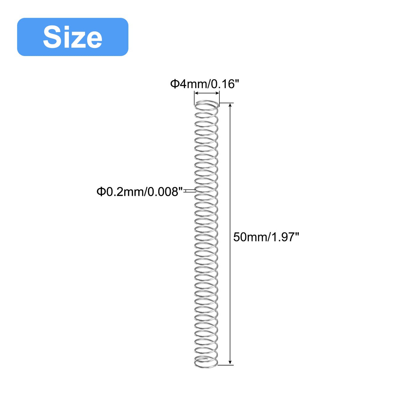 uxcell Uxcell 5Stk Druckfeder 304 Edelstahl 4mm AD 0.2mm Draht Größe 50mm Frei Länge Silber Ton