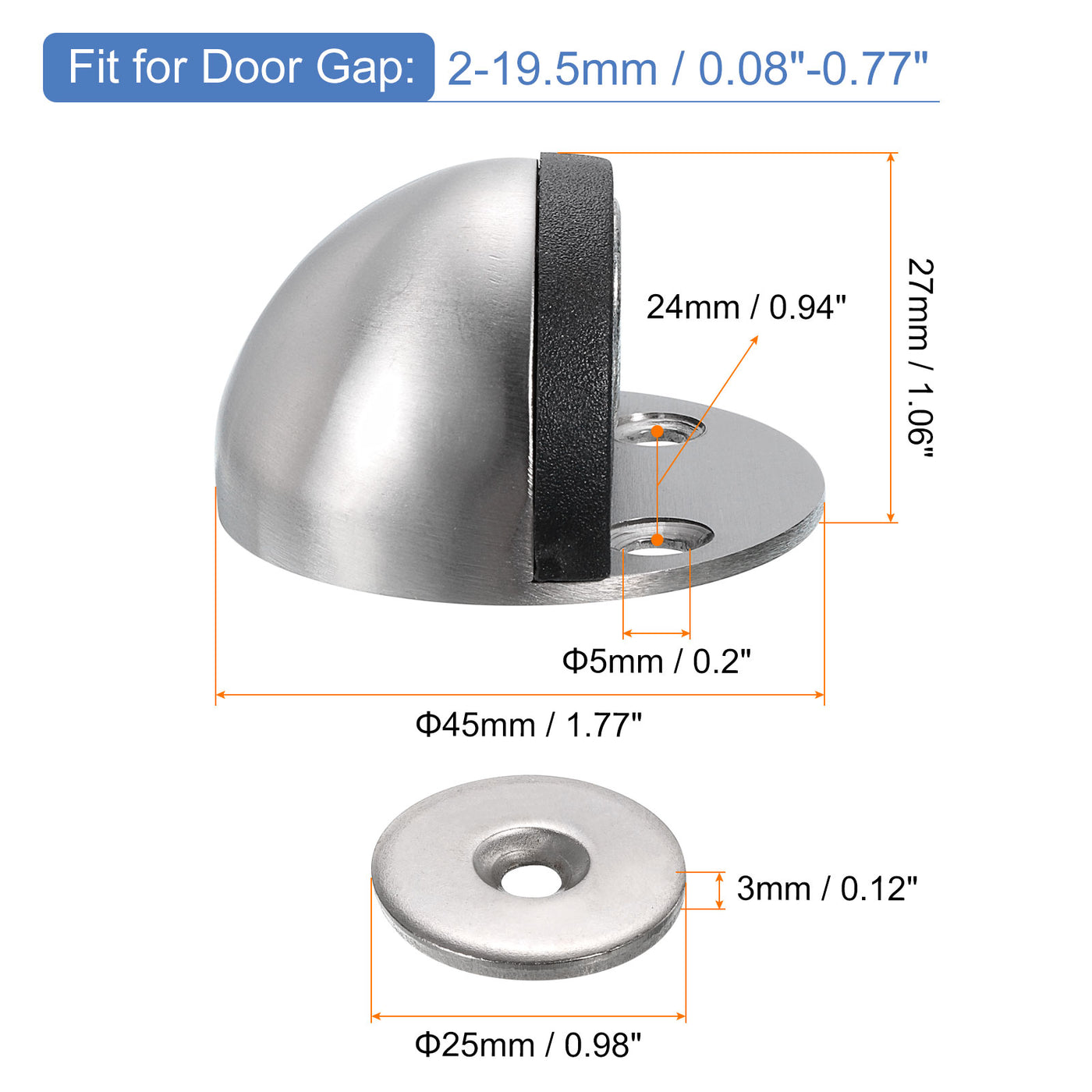 uxcell Uxcell Magnetic Door Stopper Catch, Stainless Steel Floor Door Stops, Silver Tone