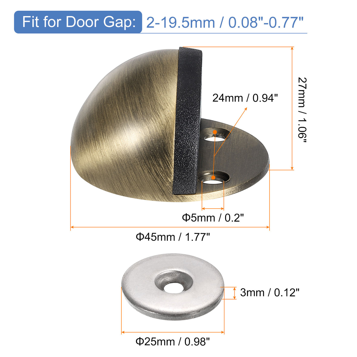 uxcell Uxcell Magnetischer Türstopper Fang, 2 Stück Edelstahl Bodenmontage Türstopper Magnete Türhalter mit Selbstklebend und Schrauben, Bronze Farbe&#10;