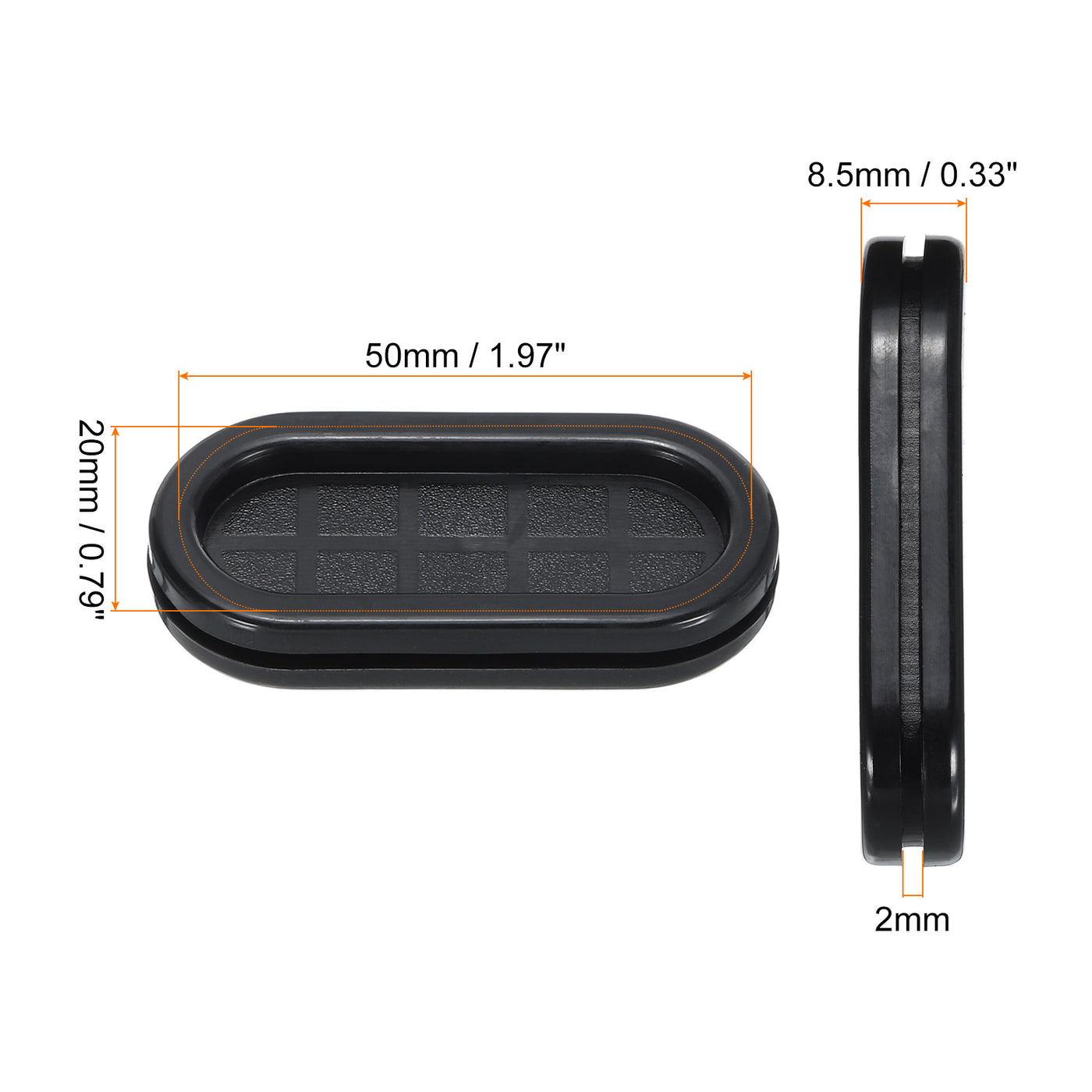 Harfington Gummi Ösen Halterung Größe 50 x 20mm Oval Doppelseitig für Drahtschutz 10Stk