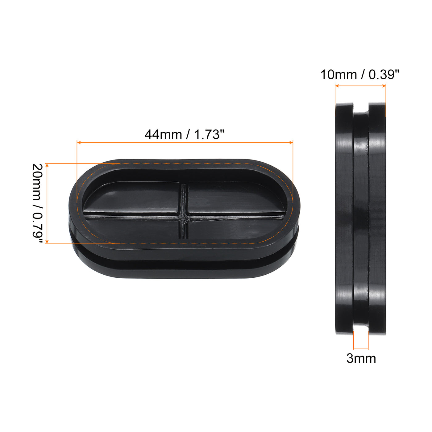 Harfington Rubber Grommet Mount Size 44 x 20 mm Oval Double-Sided for Wire Seal Protection 4pcs