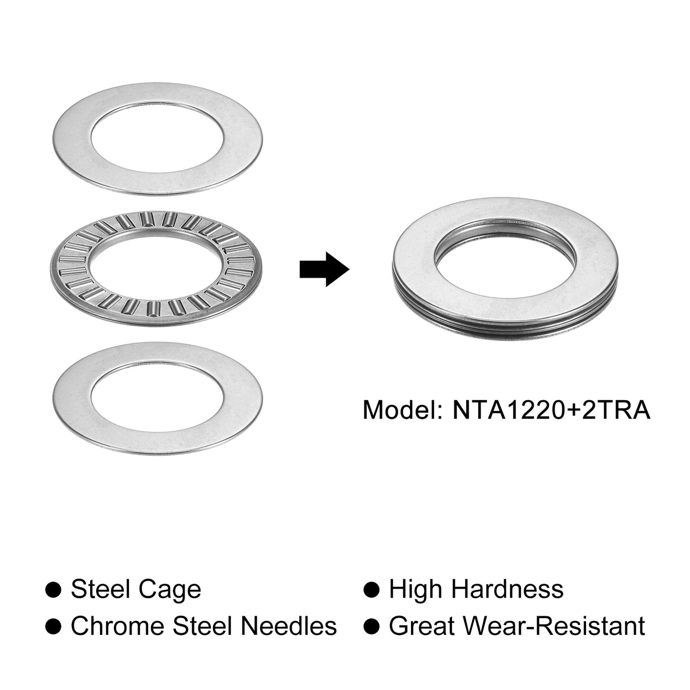 uxcell Uxcell NTA1220 Thrust Needle Roller Bearings 3/4"x1-1/4"x5/64" with Washers 10pcs