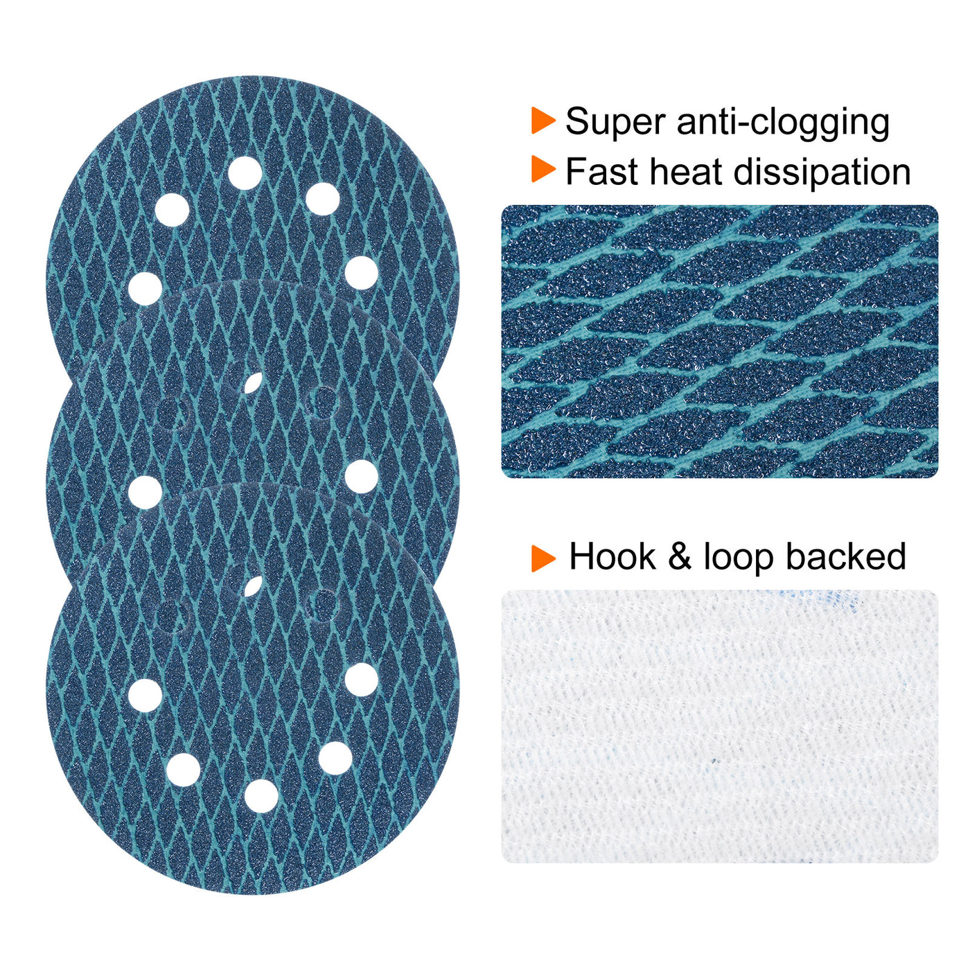 Harfington 70pcs Diamond Shape Sanding Discs 5" 60 Grit Hook & Loop Rhomb Sandpaper 8 Holes