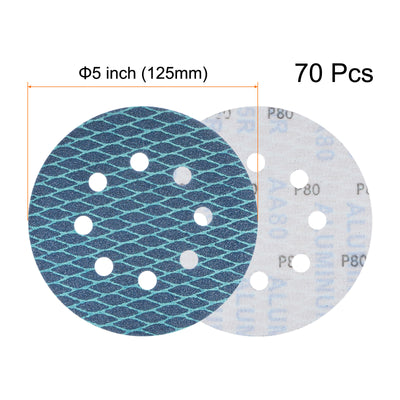 Harfington 70Stk Diamant Form Schleifscheiben 5" 80 Korn Klettverschluss Blau Rhombus Papier Glasierte Fischschuppe 8 Loch Schleifscheiben Nass und Trocken Poliert