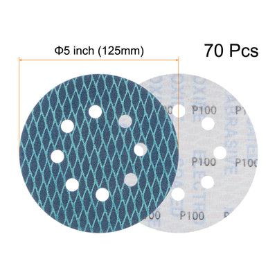 Harfington 70Stk Diamant Form Schleifscheiben 5" 100 Korn Klettverschluss Blau Rhombus Papier Glasierte Fischschuppe 8 Loch Schleifscheiben Nass und Trocken Poliert