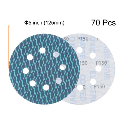 Harfington 70Stk Diamant Form Schleifscheiben 5" 150 Korn Klettverschluss Blau Rhombus Papier Glasierte Fischschuppe 8 Loch Schleifscheiben Nass und Trocken Poliert