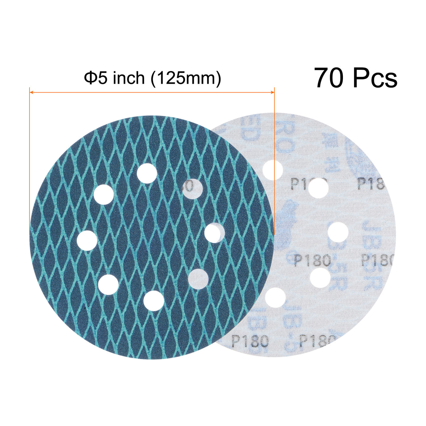 Harfington 70Stk Diamant Form Schleifscheiben 5" 180 Korn Klettverschluss Blau Rhombus Papier Glasierte Fischschuppe 8 Loch Schleifscheiben Nass und Trocken Poliert