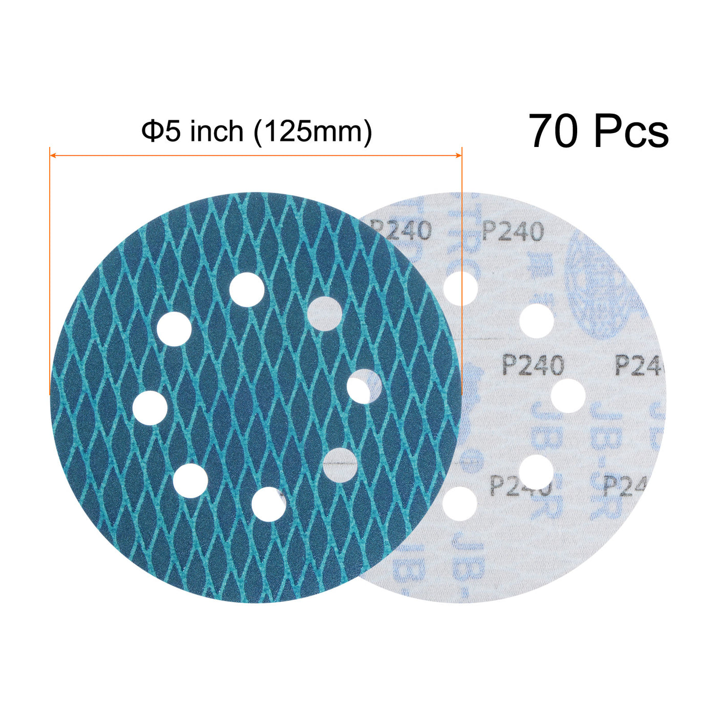 Harfington 70pcs Diamond Shape Sanding Discs 5" 240 Grit Hook & Loop Rhomb Sandpaper 8 Hole