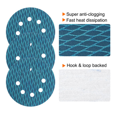 Harfington 70pcs Diamond Shape Sanding Discs 5" 240 Grit Hook & Loop Rhomb Sandpaper 8 Hole