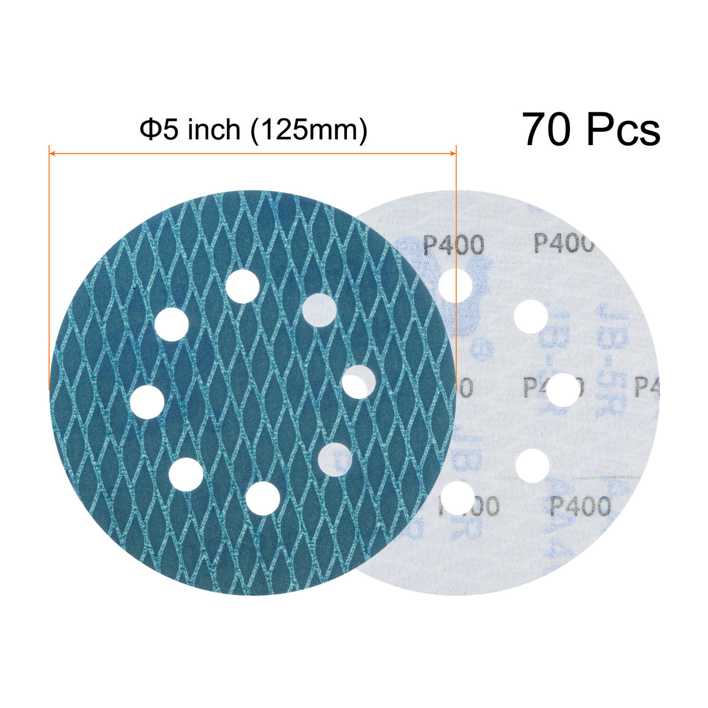 Harfington 70pcs Diamond Shape Sanding Discs 5" 400 Grit Hook & Loop Rhomb Sandpaper 8 Hole