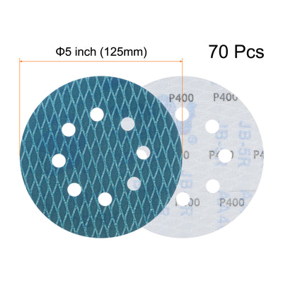 Harfington 70pcs Diamond Shape Sanding Discs 5" 400 Grit Hook & Loop Rhomb Sandpaper 8 Hole