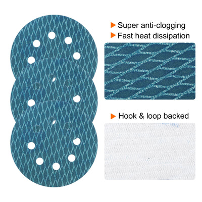 Harfington 70pcs Diamond Shape Sanding Discs 5" 400 Grit Hook & Loop Rhomb Sandpaper 8 Hole