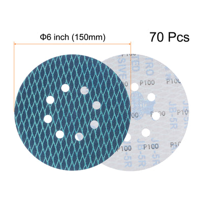 Harfington 70pcs Diamond Shape Sanding Discs 6" 100 Grit Hook & Loop Rhomb Sandpaper 8 Hole