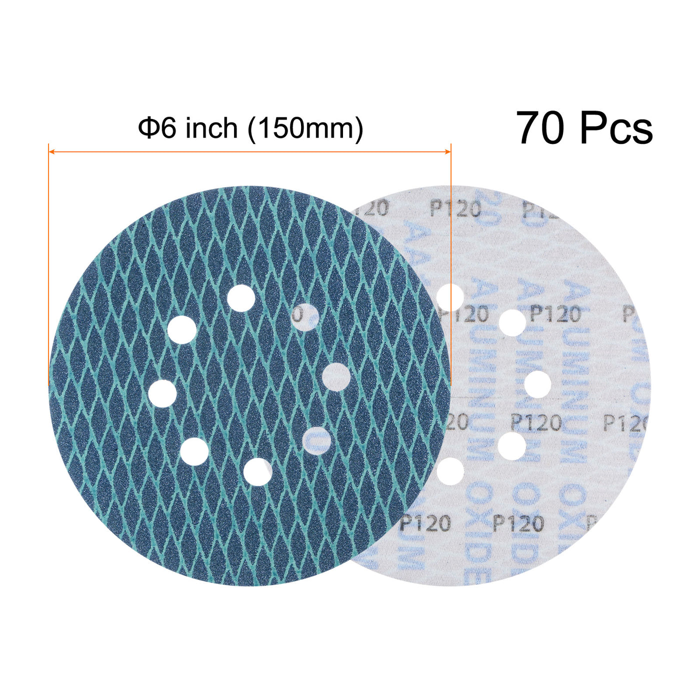 Harfington 70pcs Diamond Shape Sanding Discs 6" 120 Grit Hook & Loop Rhomb Sandpaper 8 Hole