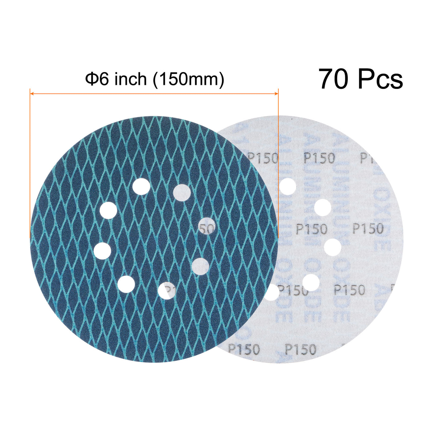 Harfington 70pcs Diamond Shape Sanding Discs 6" 150 Grit Hook & Loop Rhomb Sandpaper 8 Hole