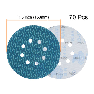 Harfington 70pcs Diamond Shape Sanding Discs 6" 400 Grit Hook & Loop Rhomb Sandpaper 8 Hole