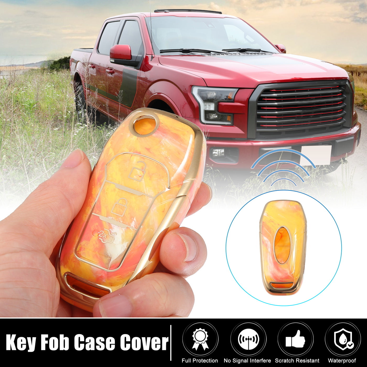 uxcell Uxcell 1pcs Key Fob Remote Control Cover Case 3 Button Full Protection TPU Shell Orange for Ford F150 F250 2015-2018