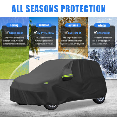 Harfington Uxcell for Fiat Panda 2003-2022 Cover Waterproof Car Cover Outdoor Full Car Cover All Weather Protection Rain Sun Protection with Zipper Black