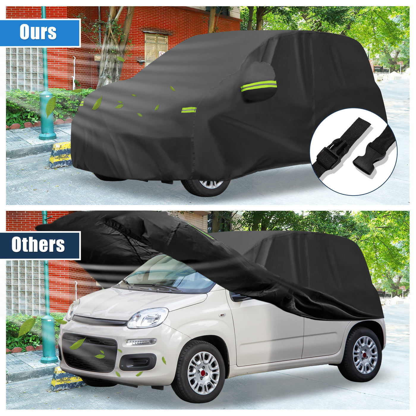 uxcell Uxcell for Fiat Panda 2003-2022 Cover Waterproof Car Cover Outdoor Full Car Cover All Weather Protection Rain Sun Protection with Zipper Black