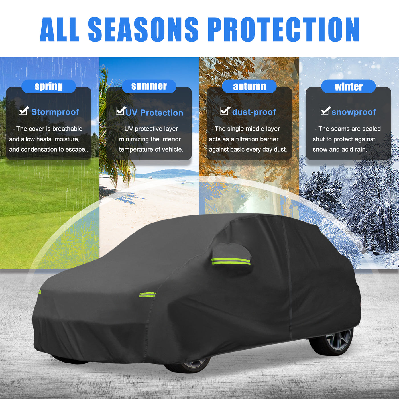 uxcell Uxcell for Fiat 500X 2015-2023 Cover Waterproof Car Cover Outdoor Full Car Cover All Weather Protection Rain Sun Protection with Zipper Black