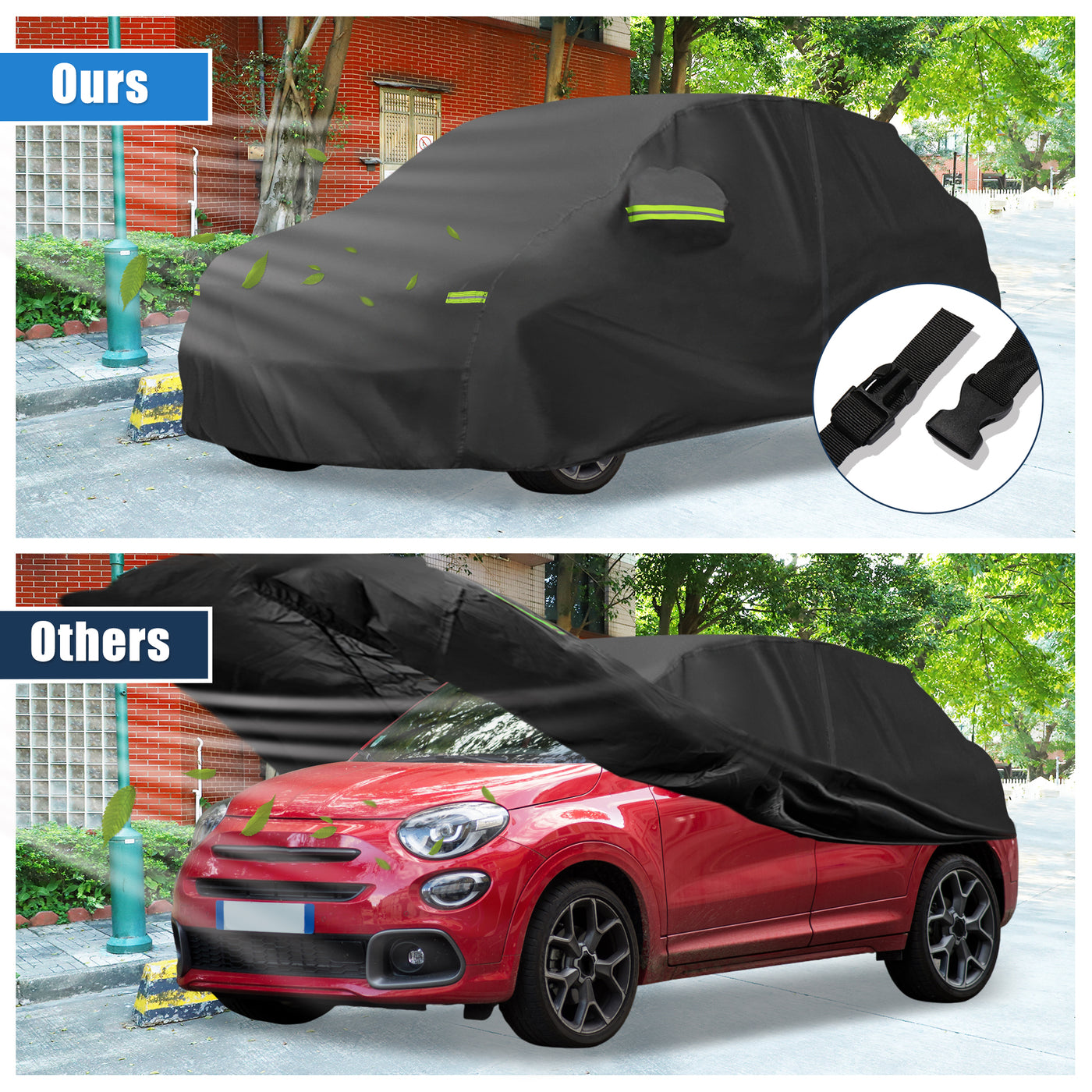 uxcell Uxcell for Fiat 500X 2015-2023 Cover Waterproof Car Cover Outdoor Full Car Cover All Weather Protection Rain Sun Protection with Zipper Black